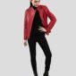 CHRISTABEL RED QUILTED BIKER LEATHER JACKET