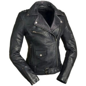 Womens Leather Motorcycle Jacket Black