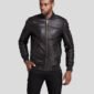 KYROS BLACK BOMBER GENUINE LEATHER JACKET