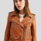 AVAIL TAN STUDDED LEATHER JACKET