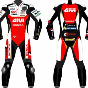 Honda GIVI Red White Motor Bike Leather Suit - Image 1